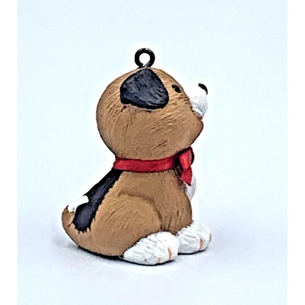 Holiday Puppy Hallmark Keepsake Ornament‎ 1983 Dog Red Ribbon Vintage